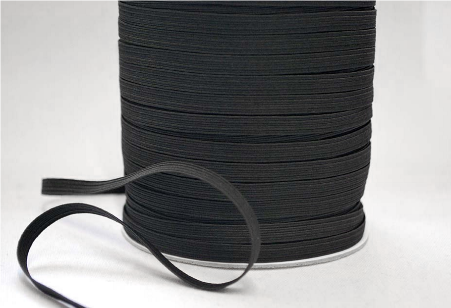 Flat Elastic 6mm 8 cord in black by William Gee