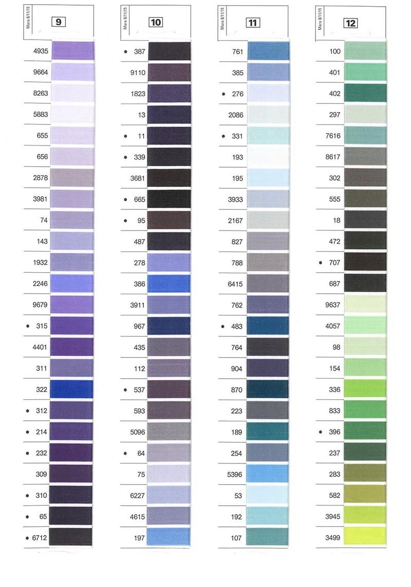 11 Detailed Gutermann Dekor Thread Color Chart.