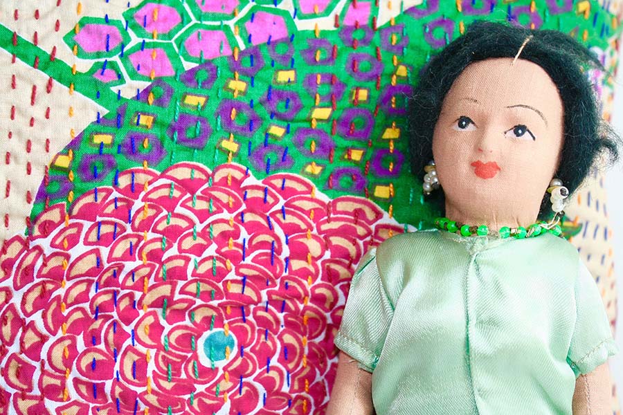 Kantha Stitched Cushion and Doll