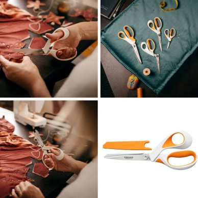 Fiskars RazorEdge Fabric closed scissors 21cm collage - William Gee
