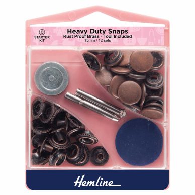 Hemline Heavy Duty Snap Fasteners 15mm 12 Sets Bronze - William Gee UK