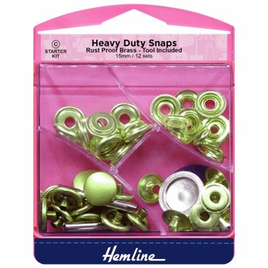 Hemline Heavy Duty Snap Fasteners 15mm 12 Sets Gold - William Gee UK