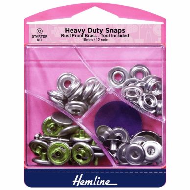 Hemline Heavy Duty Snap Fasteners 15mm 12 Sets Nickel - William Gee UK