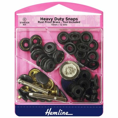 Hemline Heavy Duty Snap Fasteners 15mm 12 Sets Oxidised Black - William Gee UK