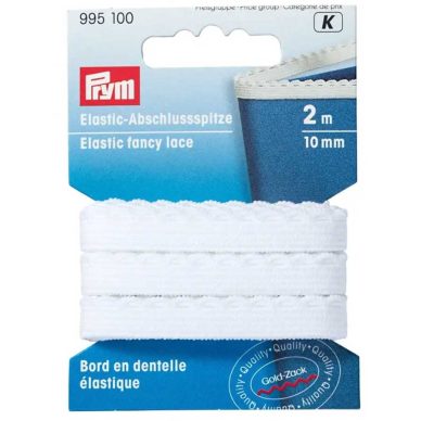 Prym Elastic Fancy Lace White 2m 10mm 995100 - William Gee Uk