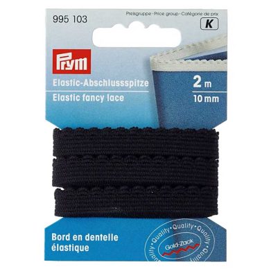 Prym Elastic Fancy Lace Black 2m 10mm 995103 - William Gee Uk